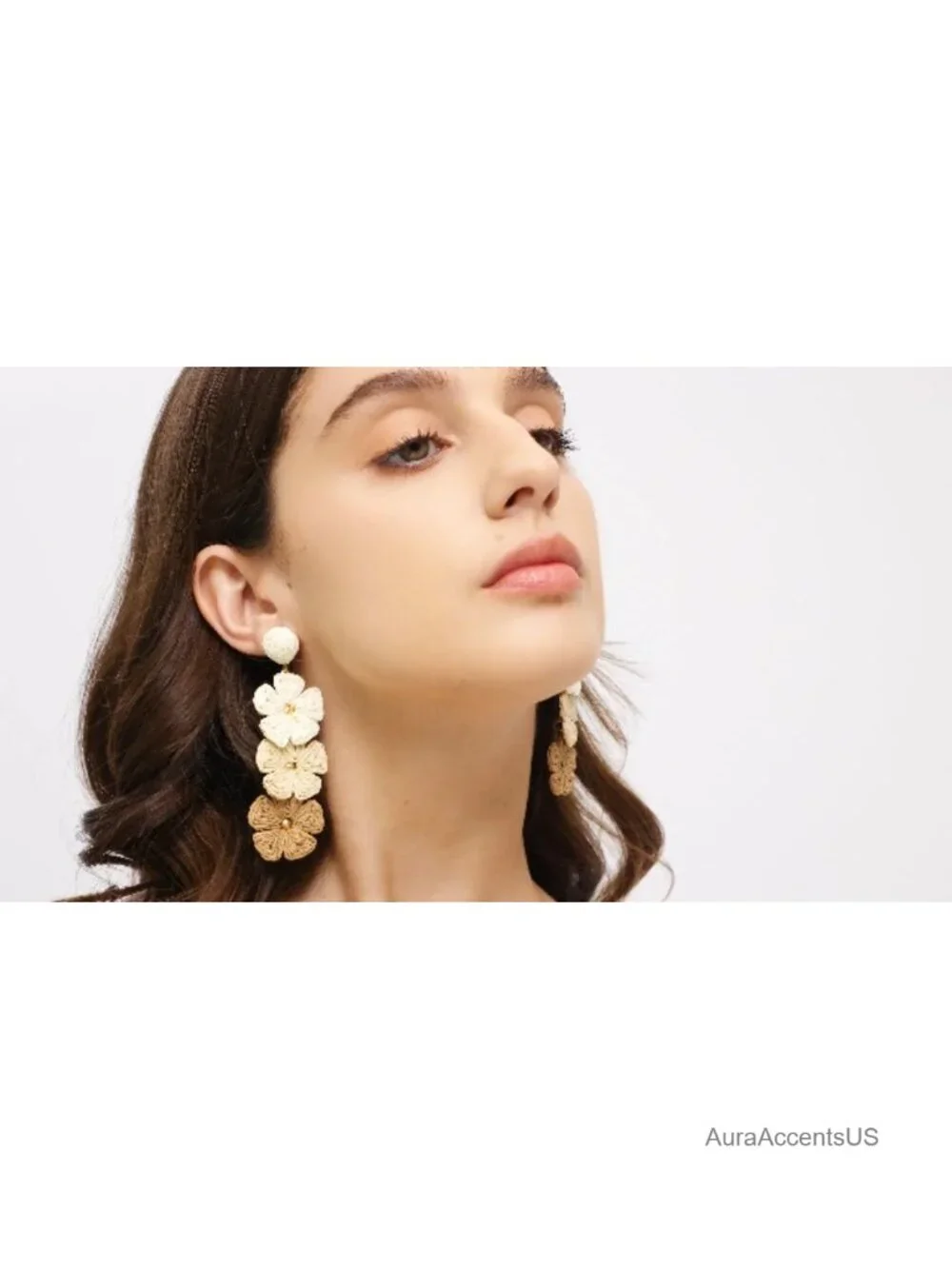 Handmade Raffia Flower Dangle Earrings Boho Statement Straw Rattan Jewelry